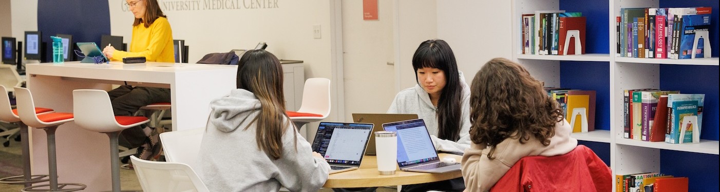 Columbia University students studying at the Knowledge Center on the Medical Center campus
